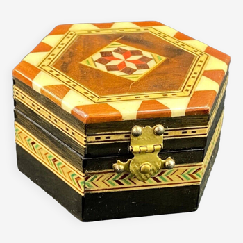 Hexagonal box Syrian box inlaid wooden case Syria