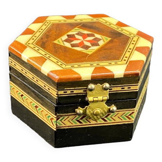 Hexagonal box Syrian box inlaid wooden case Syria