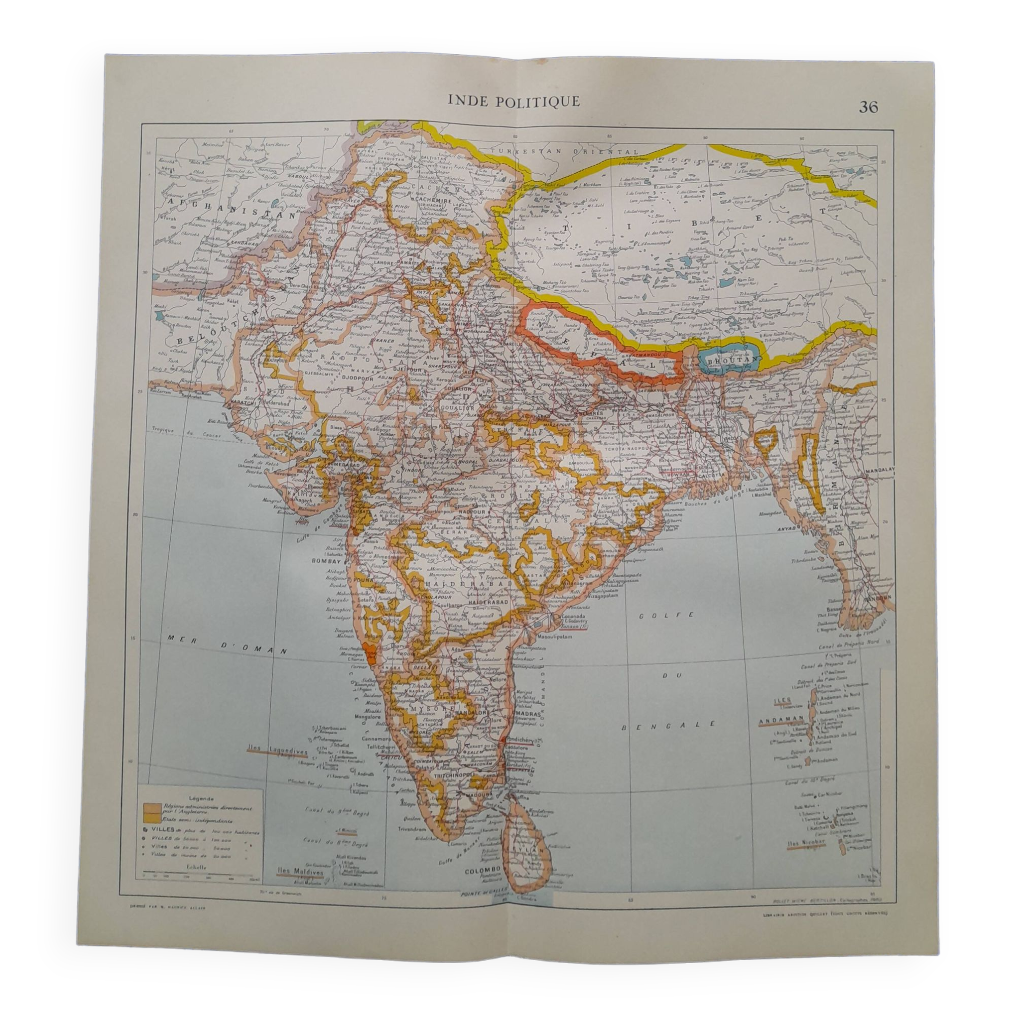 a geographical map from Atlas Quillet year 1925 map: political India