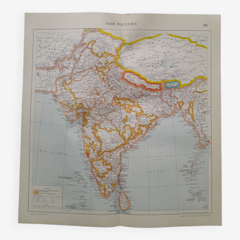 a geographical map from Atlas Quillet year 1925 map: political India