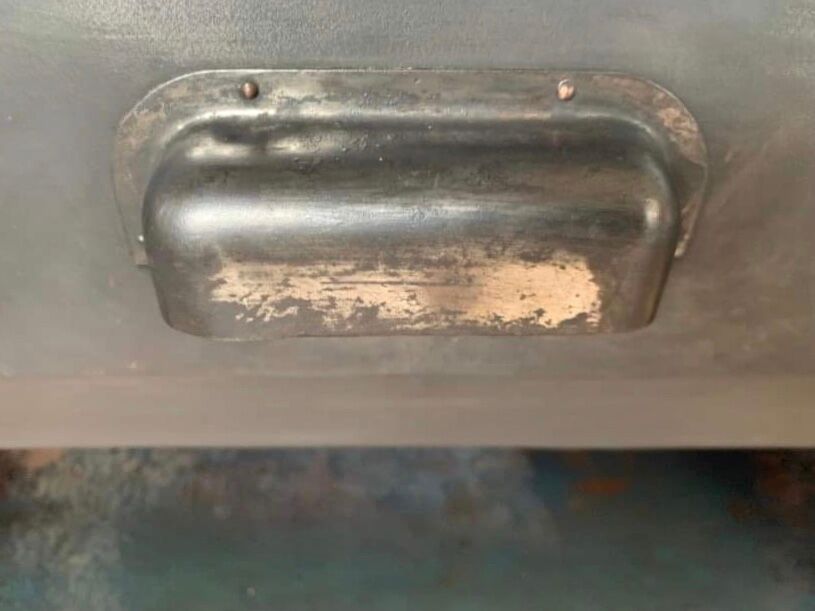 Old Industrial workshop furniture with 1 door 1 drawer in patinated iron