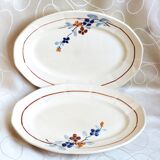 2 vintage Sarreguemines dishes, table service dishes with floral hand decoration