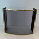 Curved Three-Panel Fire Screen in Polished Brass and Black Grille, in Style of