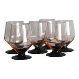 6 vintage translucent pink glasses with black stems