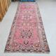 1970s Vintage Turkish Hand-Knotted Wool Cotton Pink Runner Rug 95x320