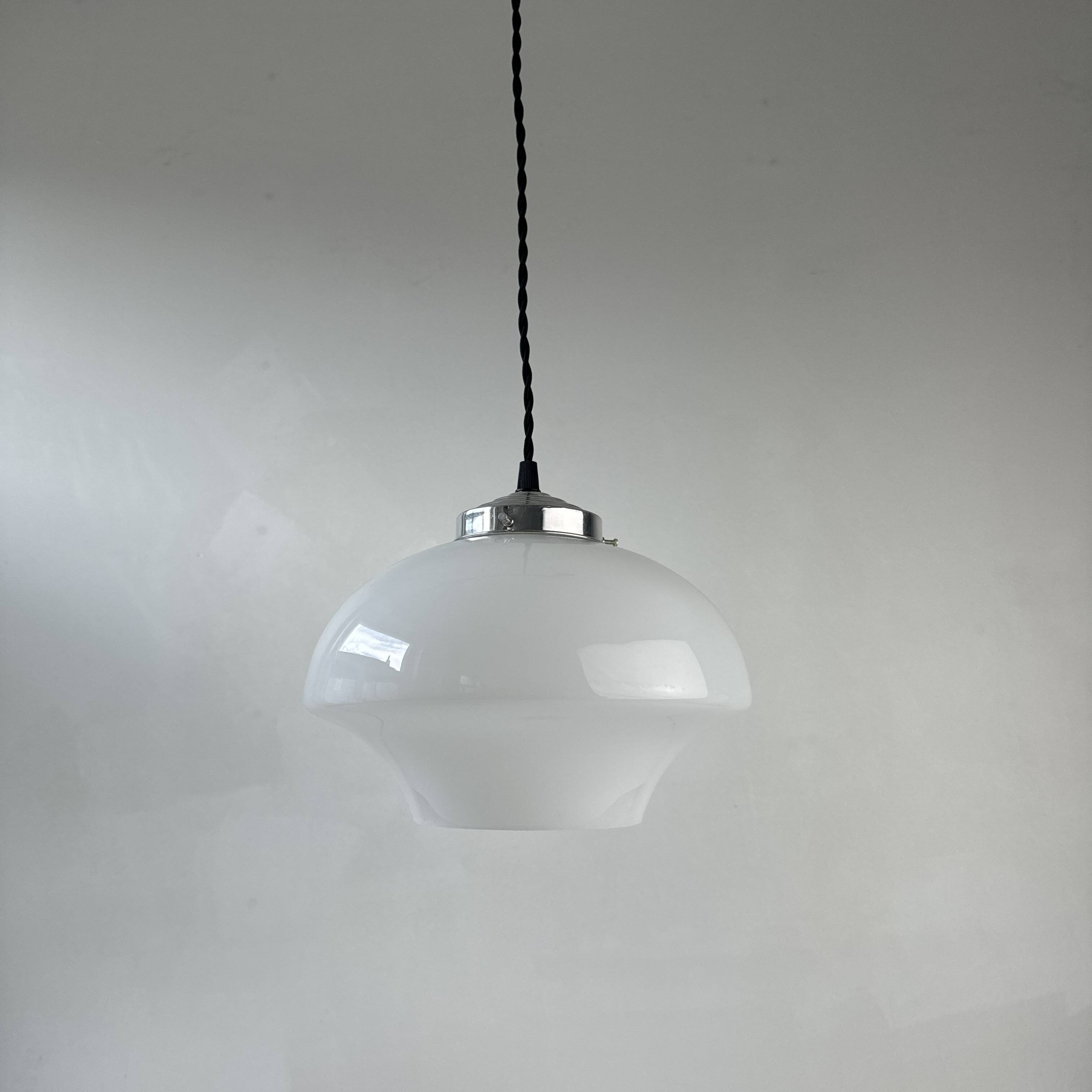 Pair of antique opaline pendant lights 24 cm vintage
