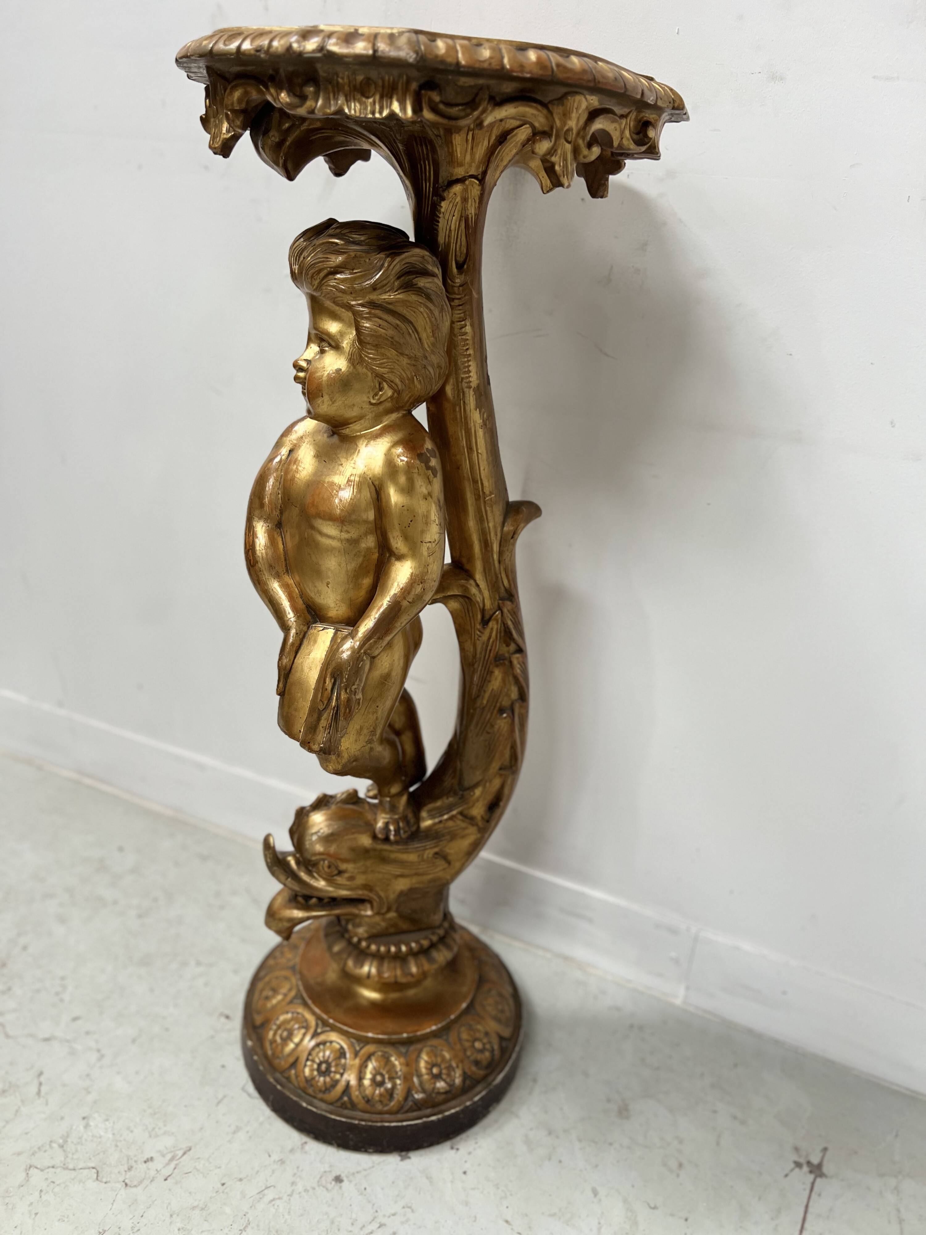 19th century gilded carved wooden presentation column