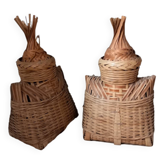 2 bamboo fish baskets