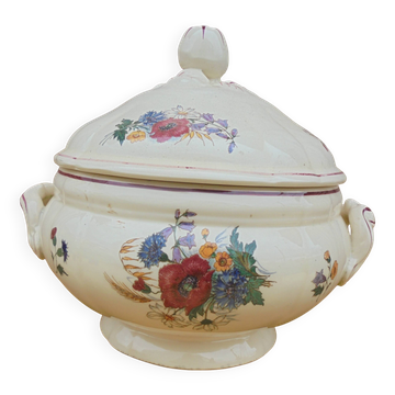 Sarreguemines AGRESTE soup tureen with flower decoration
