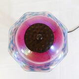 Art deco wrought iron lamp and speckled glass tulip