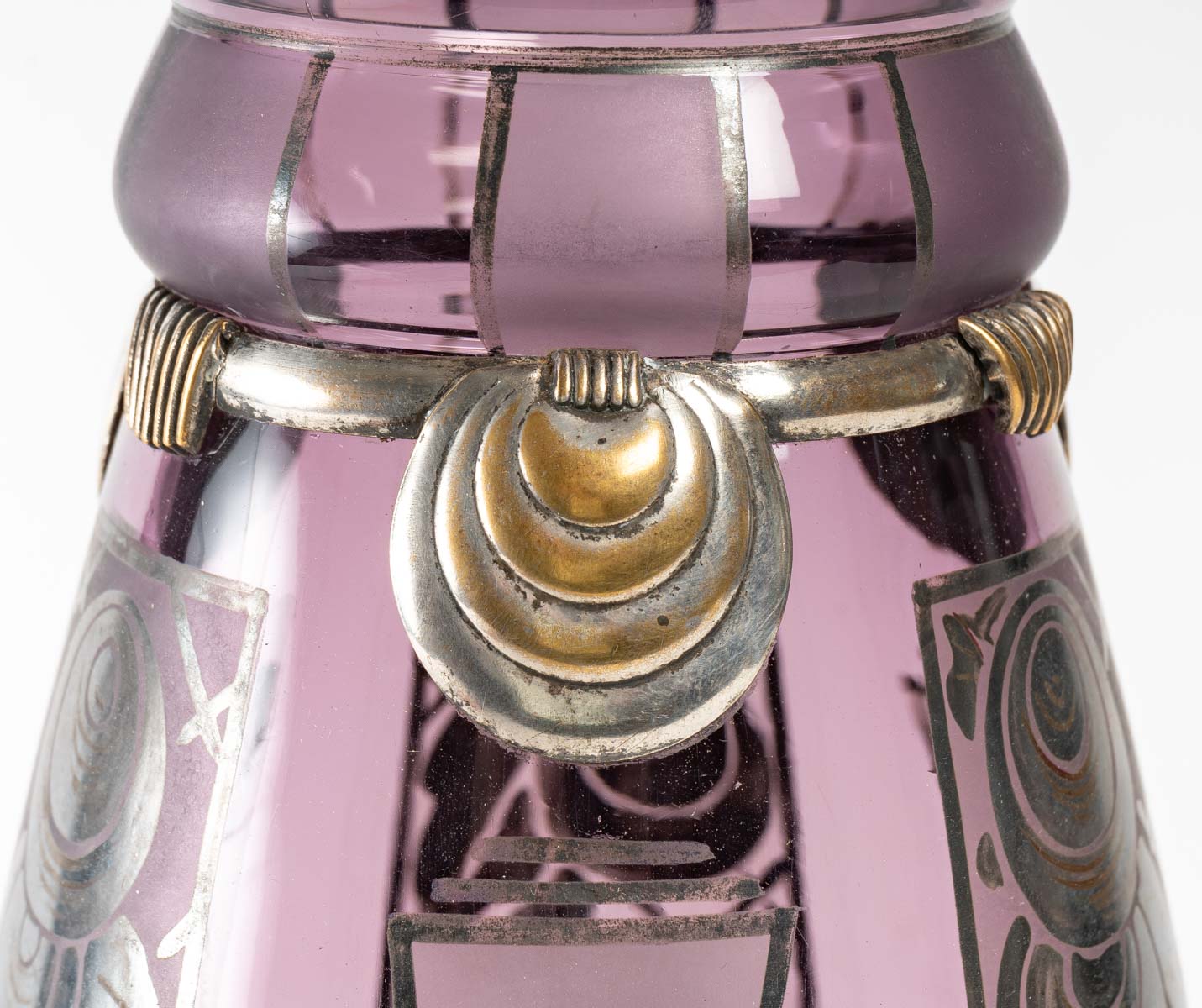 Argyl vase - purple glass and silver metal - period: art deco - twentieth century