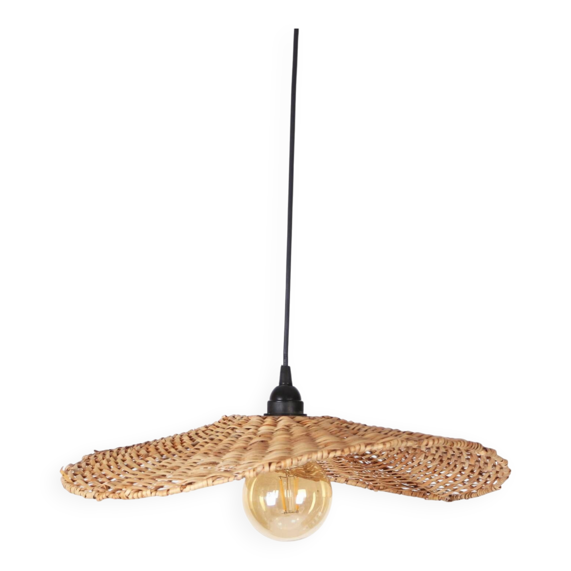 Rattan Pendant Light, 45x8cm Hat Light Fixture, Wicker Rattan Lamp