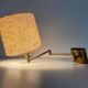 Adjustable brass wall lamp with fabric shade, Danish design, 1970s, Denmark.