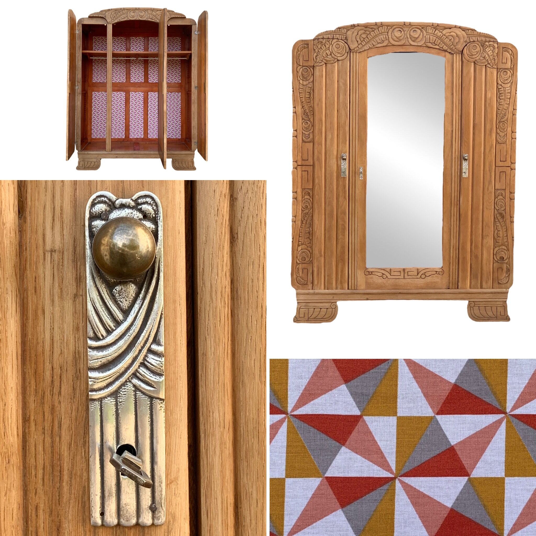 Armoire parisienne art déco chêne massif brut