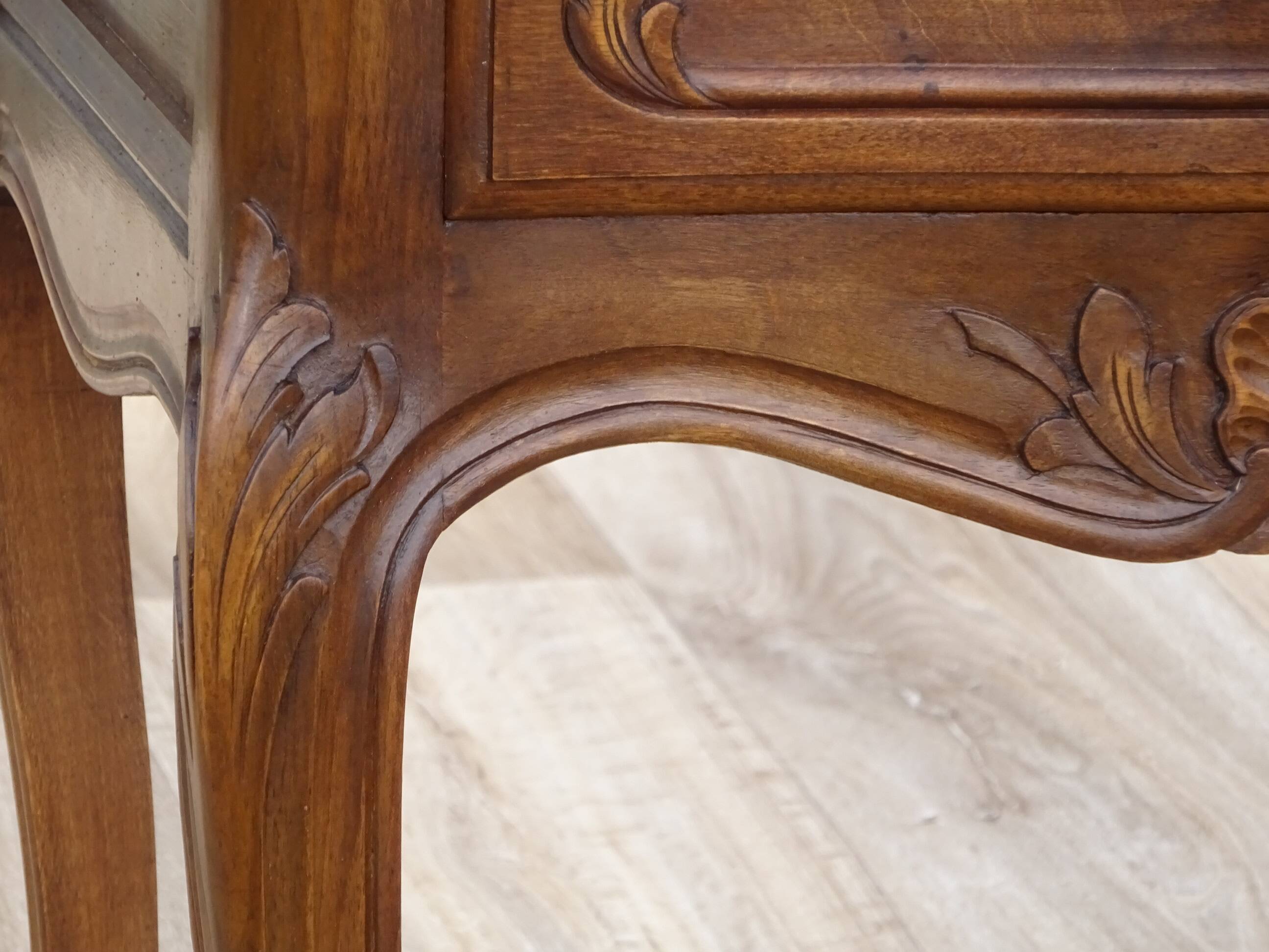 Louis XV bedside table, 3 drawers, bordered top