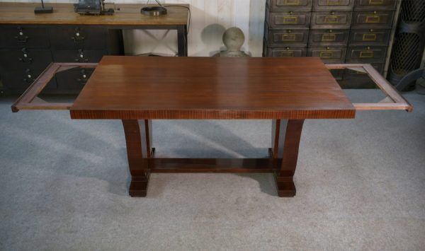 Art Deco mahogany veneer table in the style of Jules Leleu, 1930s