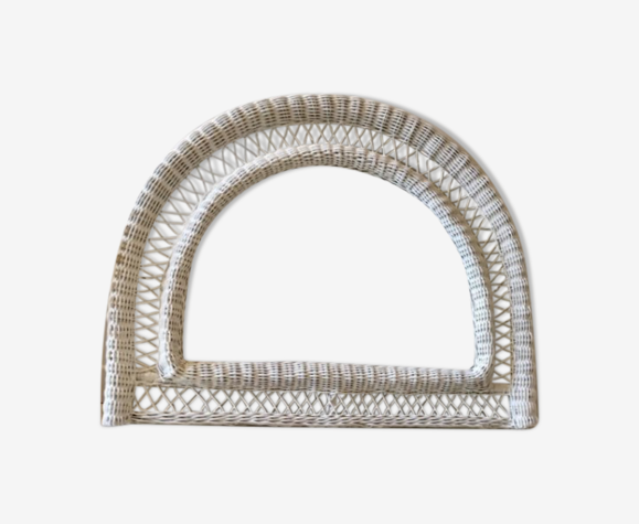 Vintage half-moon rattan mirror white 76x77cm
