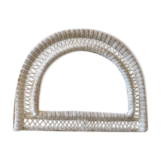 Vintage half-moon rattan mirror white 76x77cm