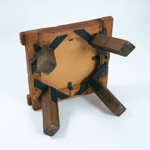 Table basse, d'appoint brutaliste en cuivre et chêne, années 1970