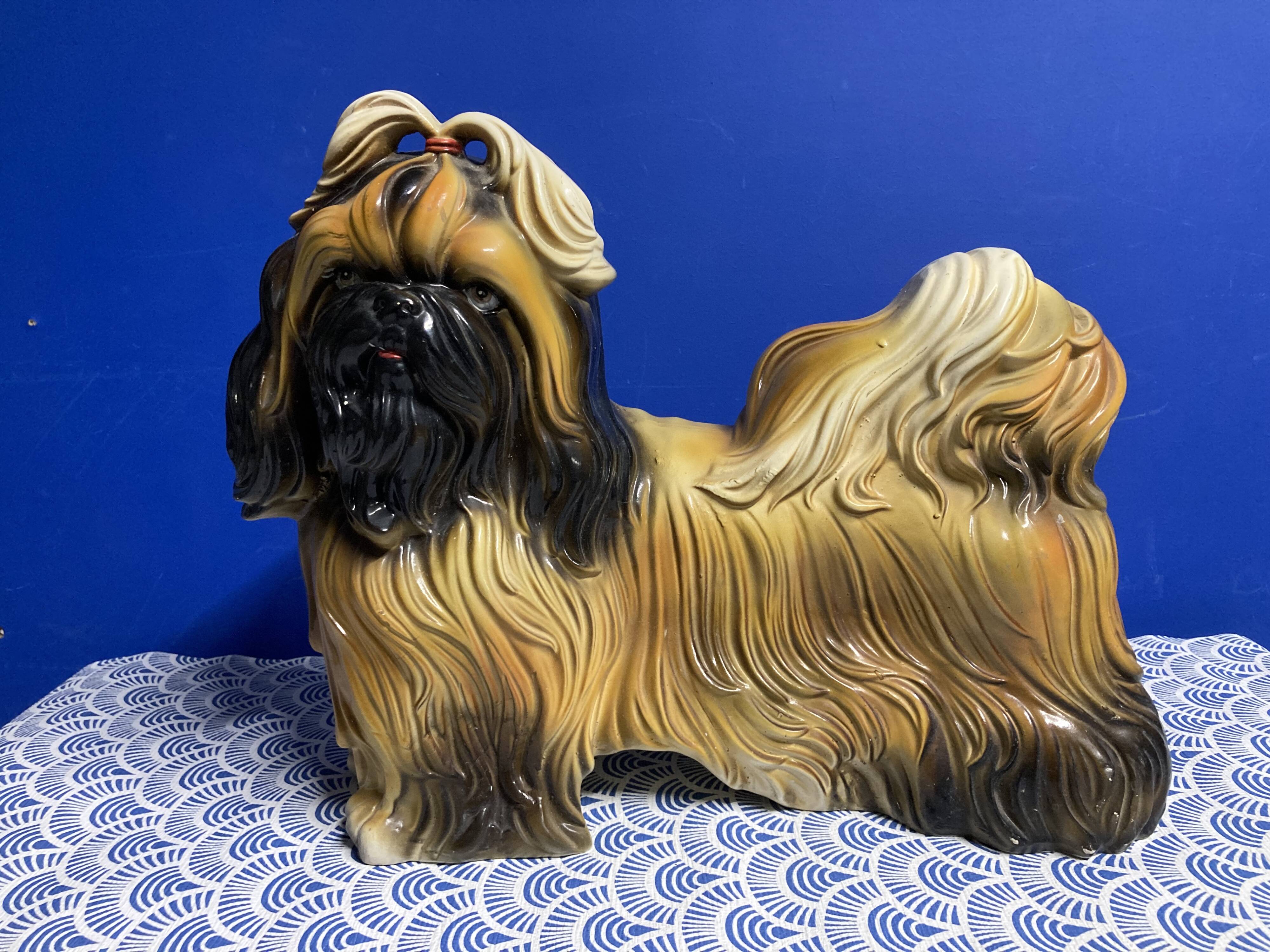Italian Majolica Shitzu Dog Sculpture by Bravo Italy 1970