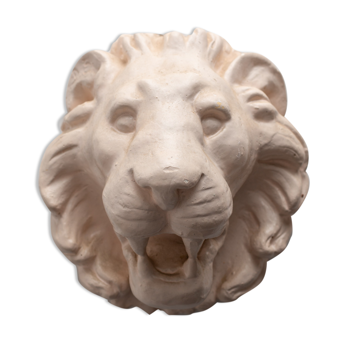 Lion's head in painted plaster