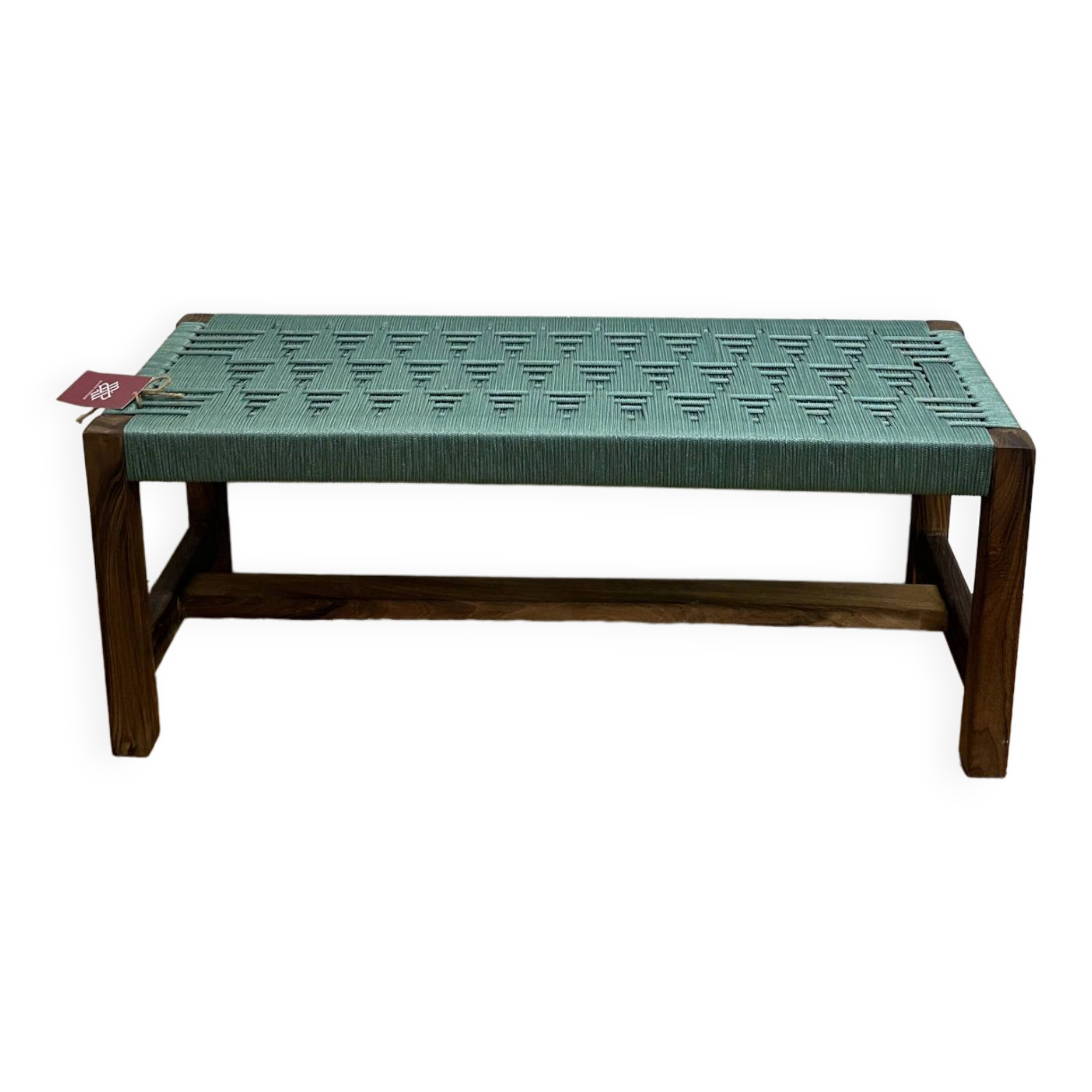 Bench in blue-green woven walnut