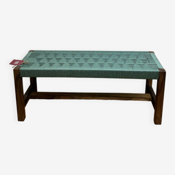 Bench in blue-green woven walnut