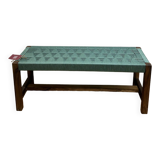 Banquette en noyer tressage bleu vert
