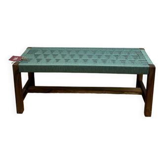 Bench in blue-green woven walnut