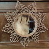 Vintage rattan sun mirror, 51 cm