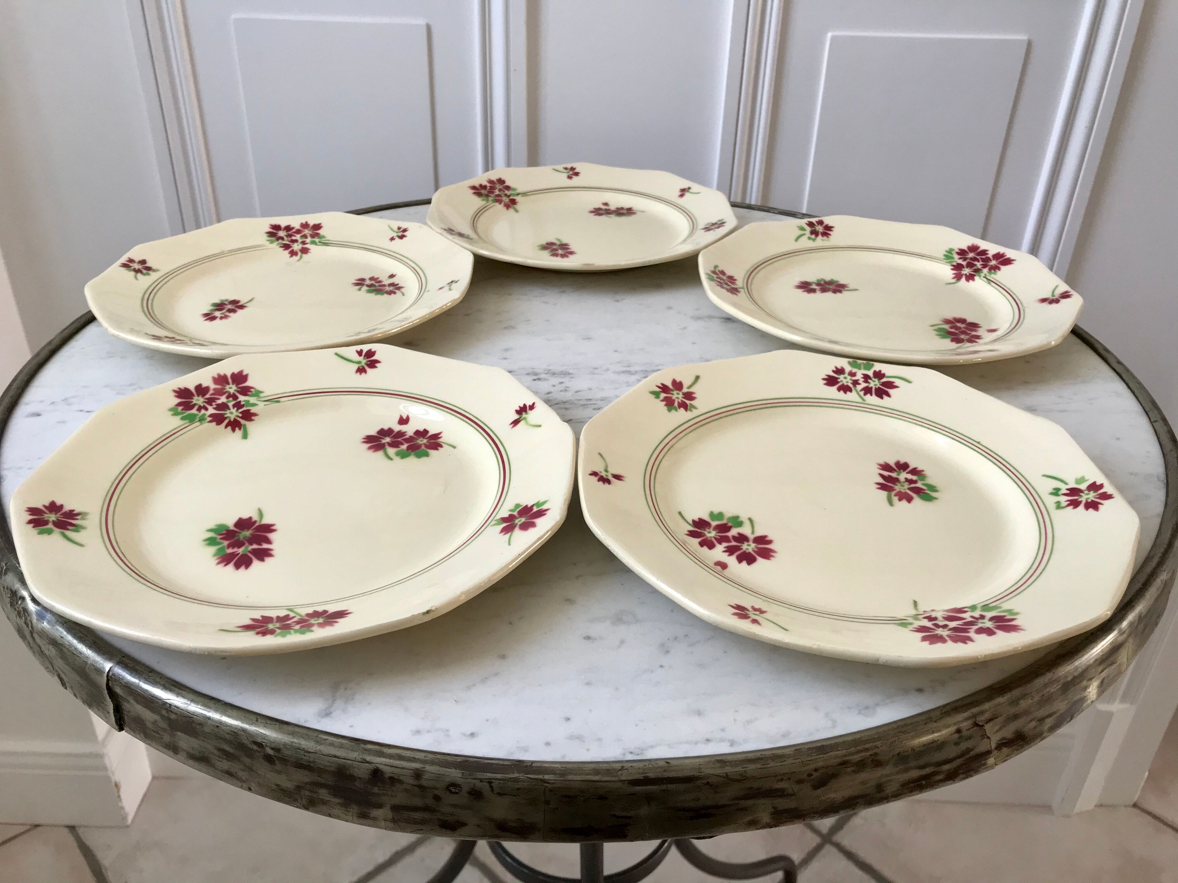 Lot de 5 assiettes à dessert Moulin des Loups Hamage années 20-30