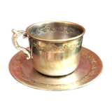 Silver metal cup and saucer