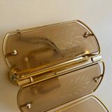 Pair of brass and smoked glass wall lights