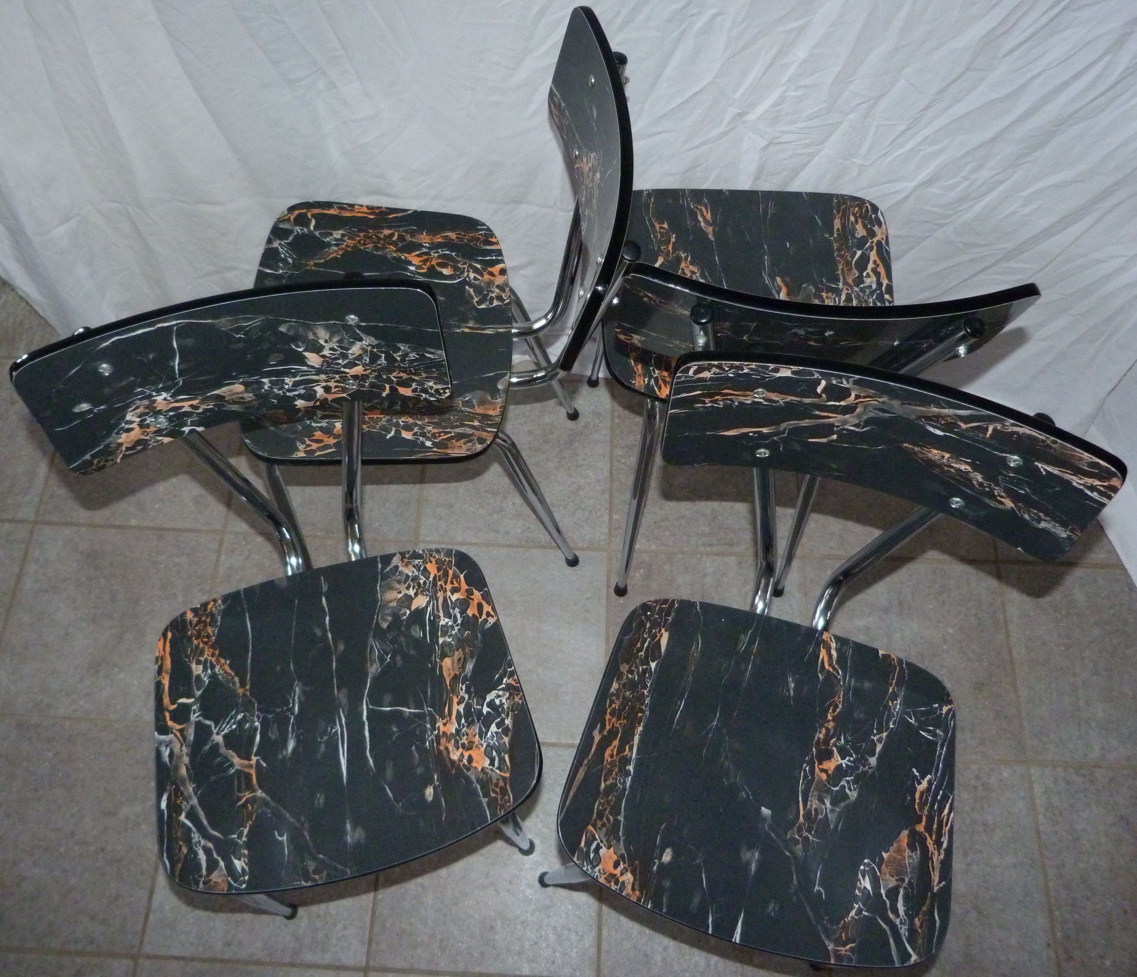 Set of 4 chairs formica marbled