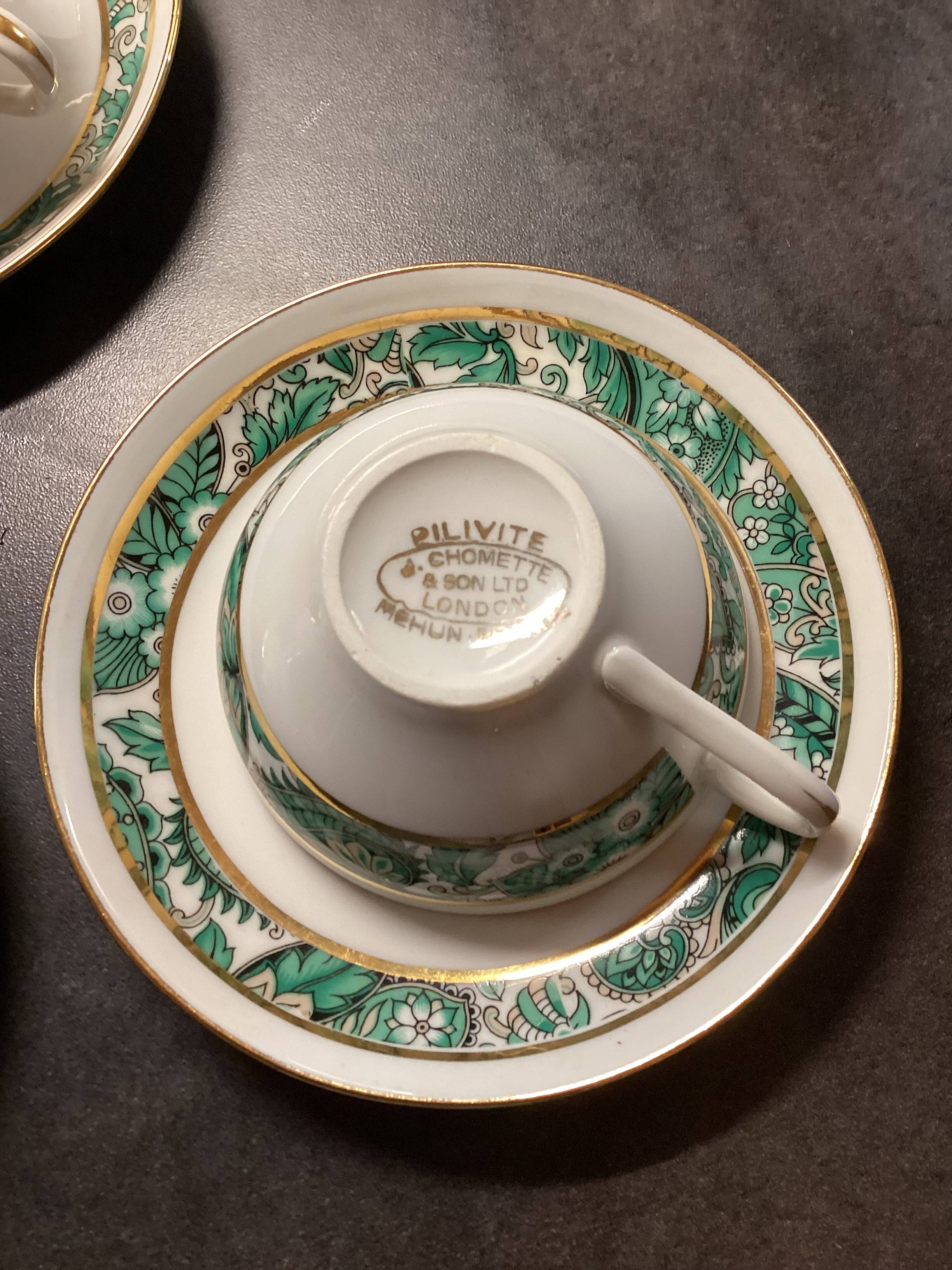 Set of Six Vintage Pillivuyt Coffee Cups and Saucers