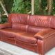 Scandinavian 3-seater sofa in burgundy leather circa 1930