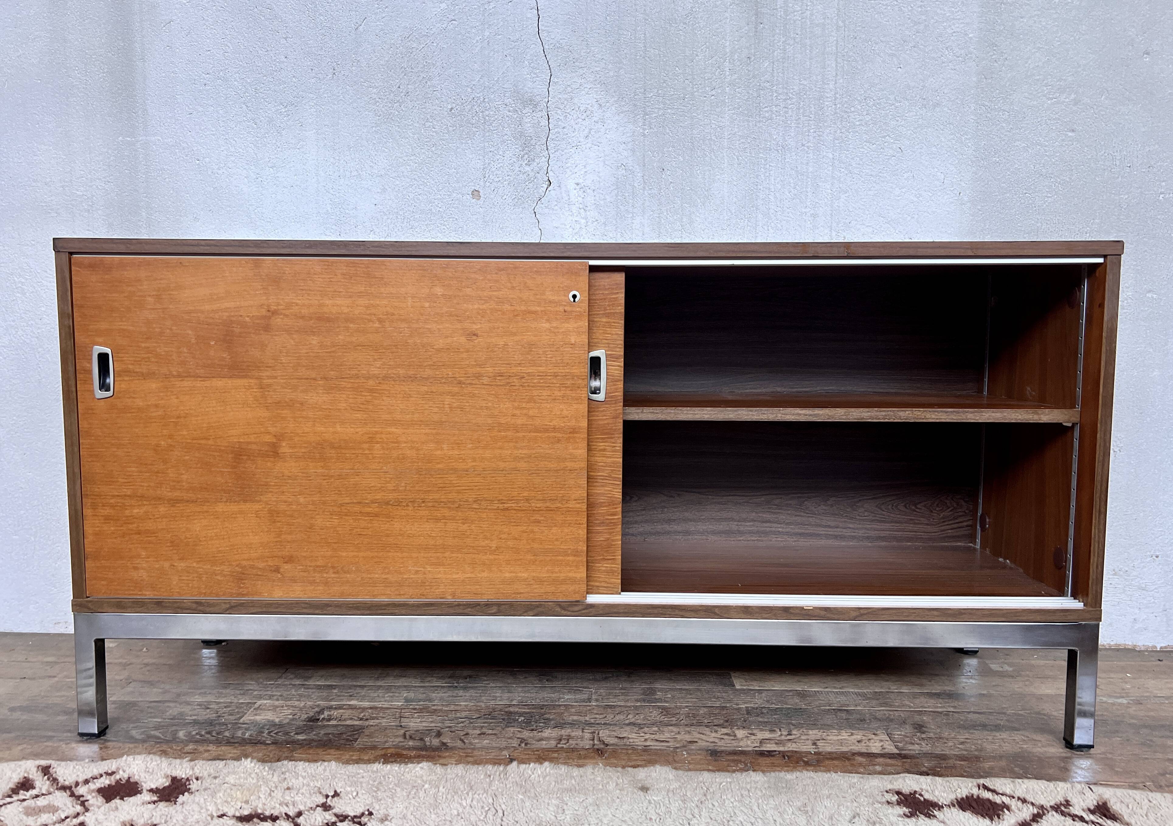 Enfilade 2 sliding doors in teak feet vintage chrome
