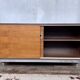 Enfilade 2 sliding doors in teak feet vintage chrome