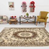 5x9 Cream & Brown Turkish Vintage Rug 162x260Cm SK 24779