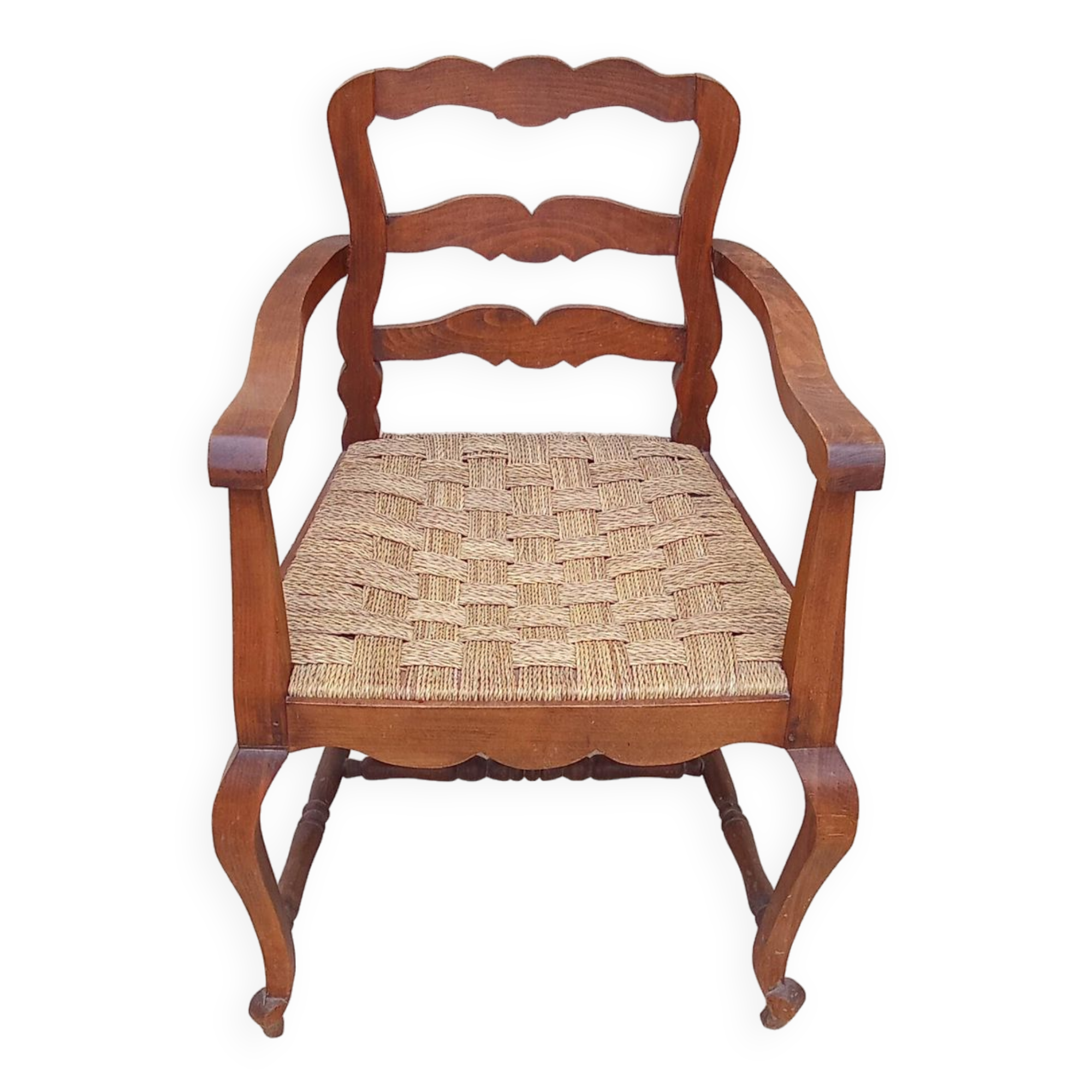 Antique Louis Philippe armchair with vintage rope seat