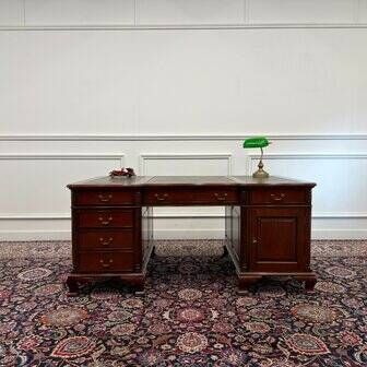 Classic English partner desk green leather