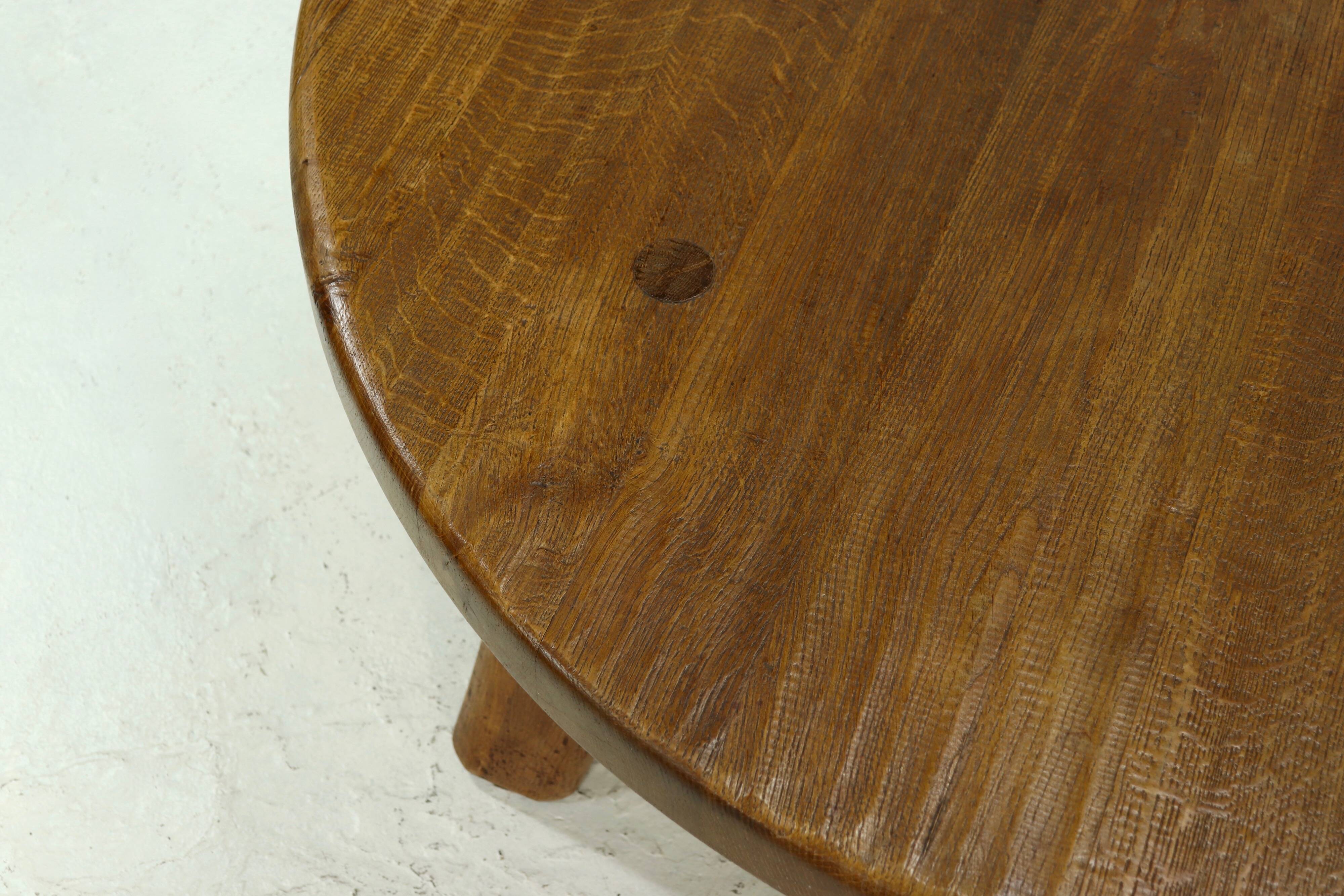 Rustic Solid Oak Round Coffee Table 1970s