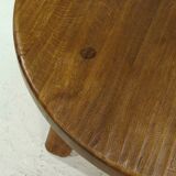 Rustic Solid Oak Round Coffee Table 1970s