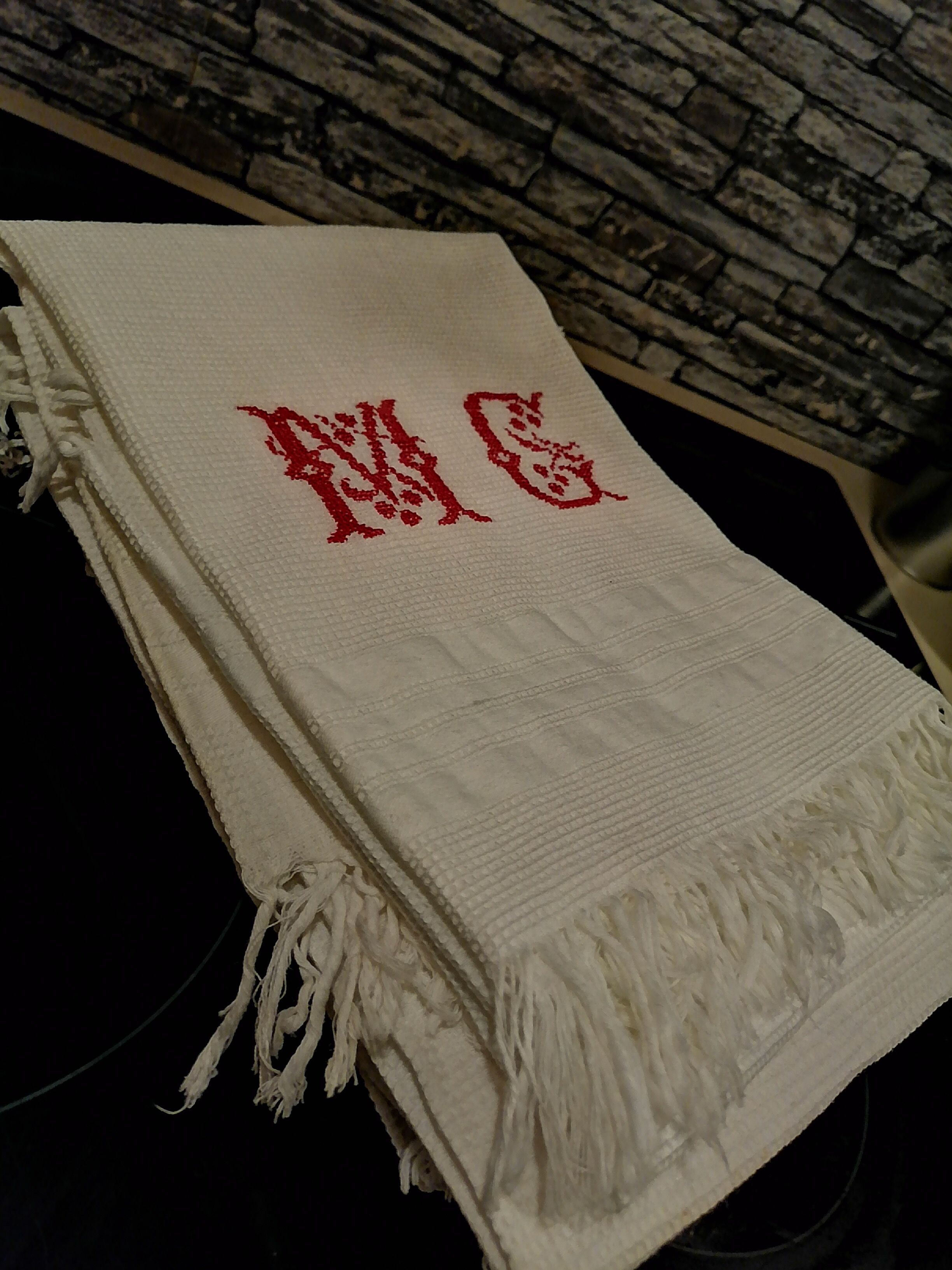 Set of 6 towels cotton i honeycomb fringes 1930 50