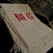 Set of 6 towels cotton i honeycomb fringes 1930 50