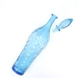 Empoli blue glass carafe with grooves, 60s bottle