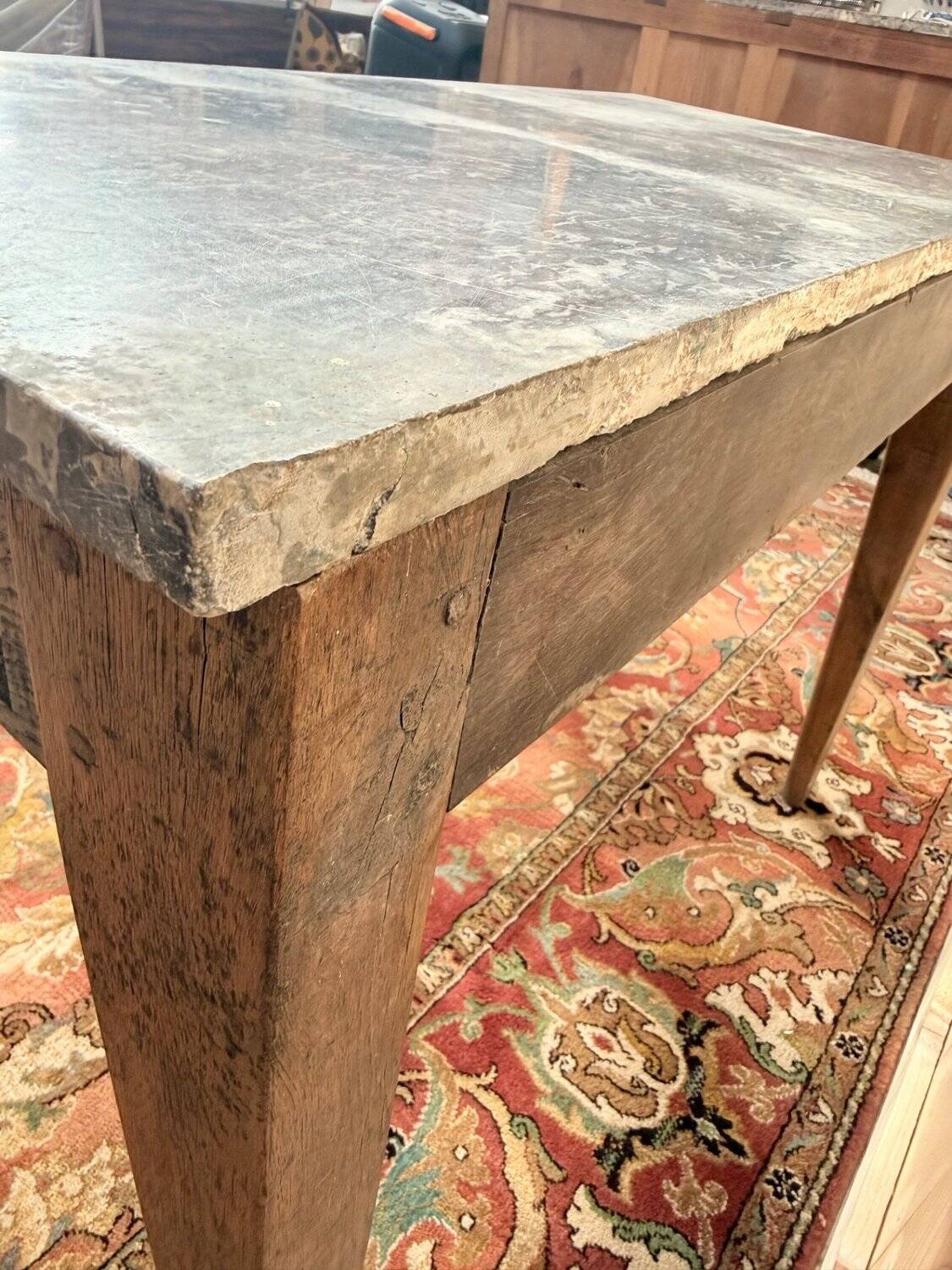 Louis XVI Style Console Table – Carved Oak & Marble Top