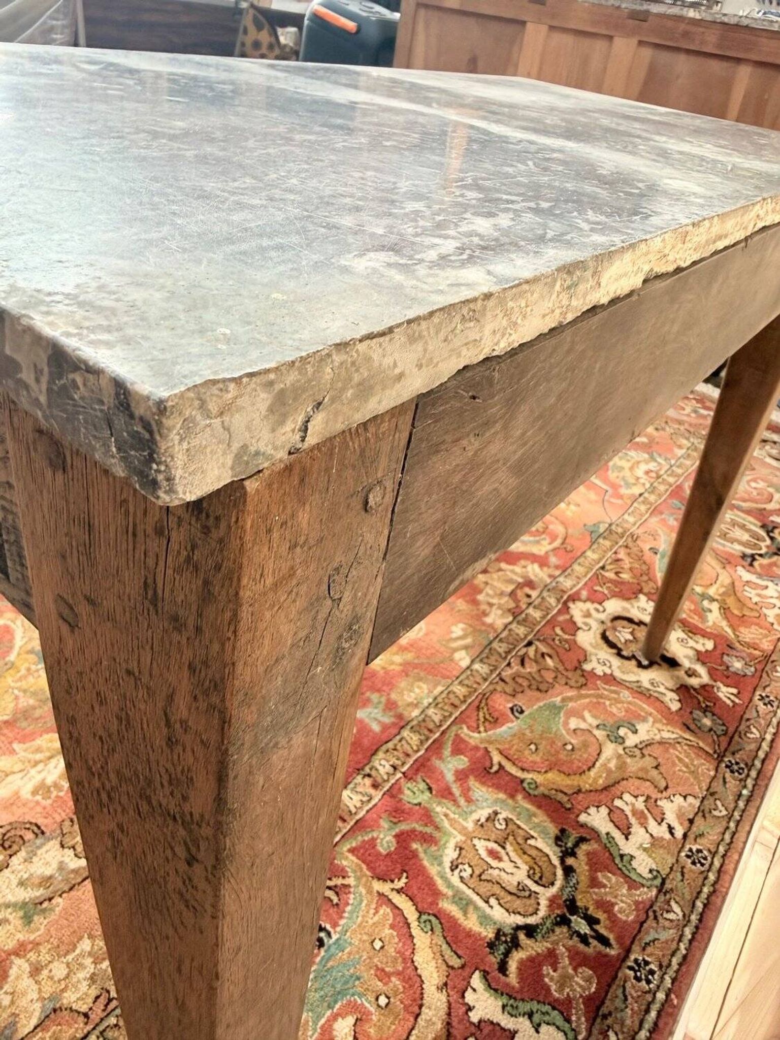 Louis XVI Style Console Table – Carved Oak & Marble Top