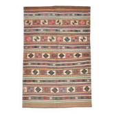 Tapis kilim vintage en laine, motifs géométriques et tons pastel,146x224 Cm