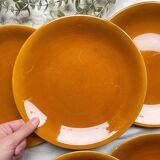 6 Vintage Longchamp amber earthenware plates, France 1970